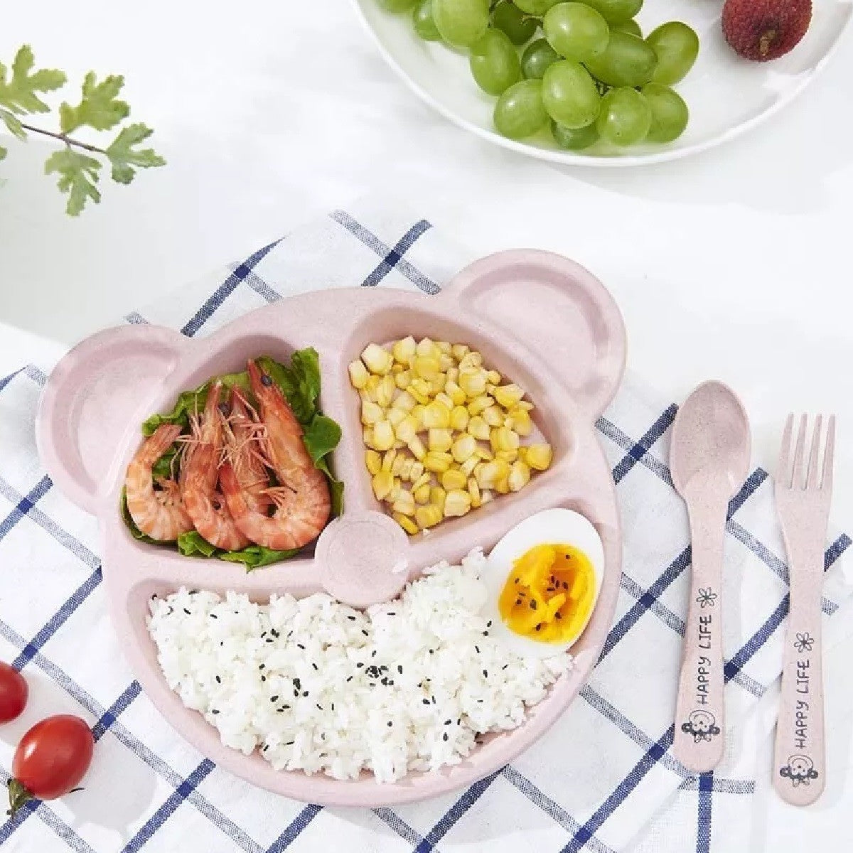 Kit Refeição Infantil Prato Urso Com Divisórias e Talheres