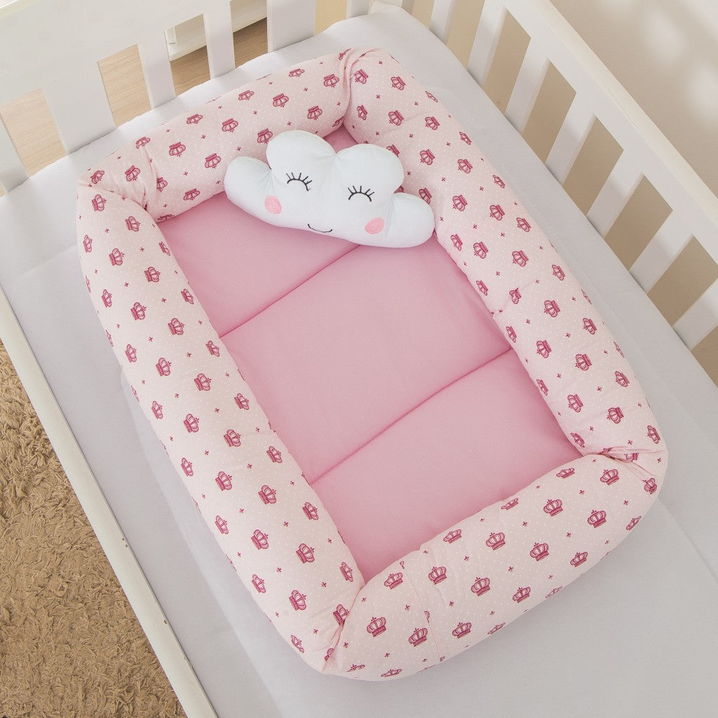 Cama Ninho Redutor de Berço Coroinha Rosa para Bebê Menino - Enxoval 100% Algo