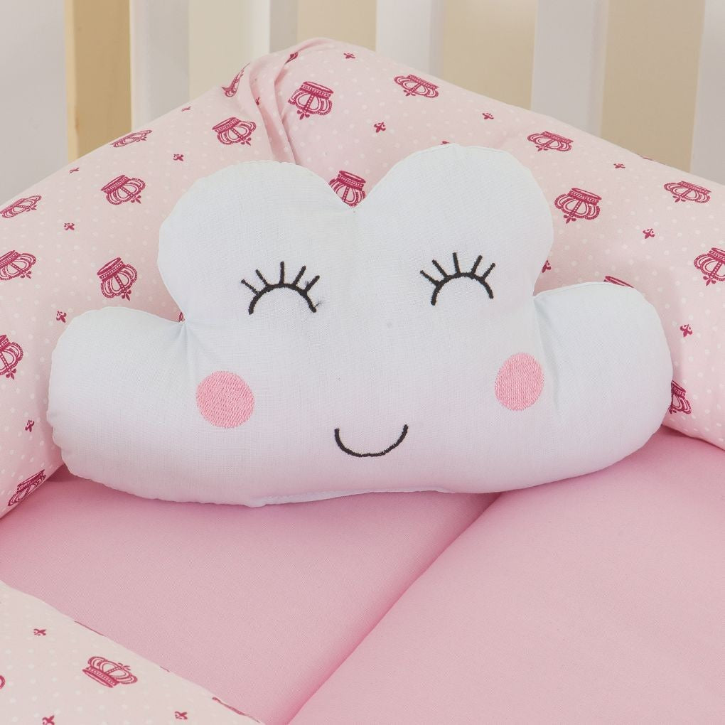 Cama Ninho Redutor de Berço Coroinha Rosa para Bebê Menino - Enxoval 100% Algo