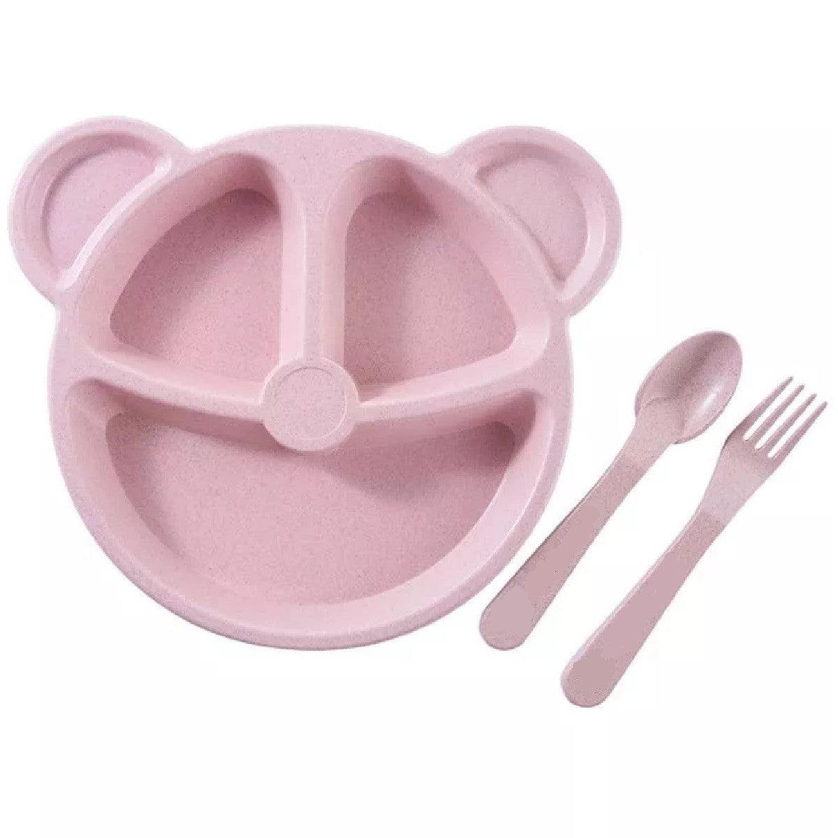 Kit Refeição Infantil Prato Urso Com Divisórias e Talheres